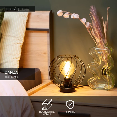 Lucide DANZA - Tischlampe - Ø 25 cm - 1xE27 - Schwarz - USP